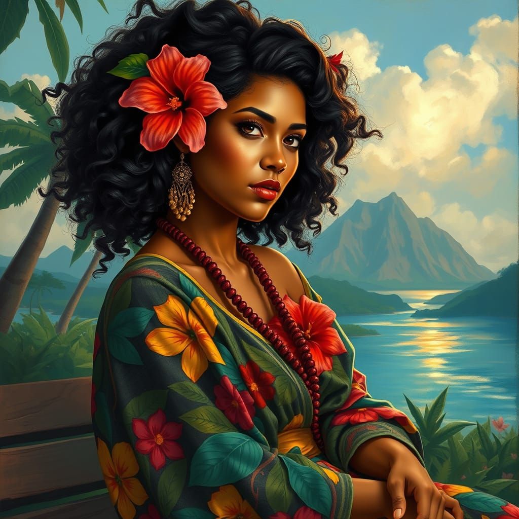 Tahitian Woman Portrait in Gauguin Style with Vivid Colors