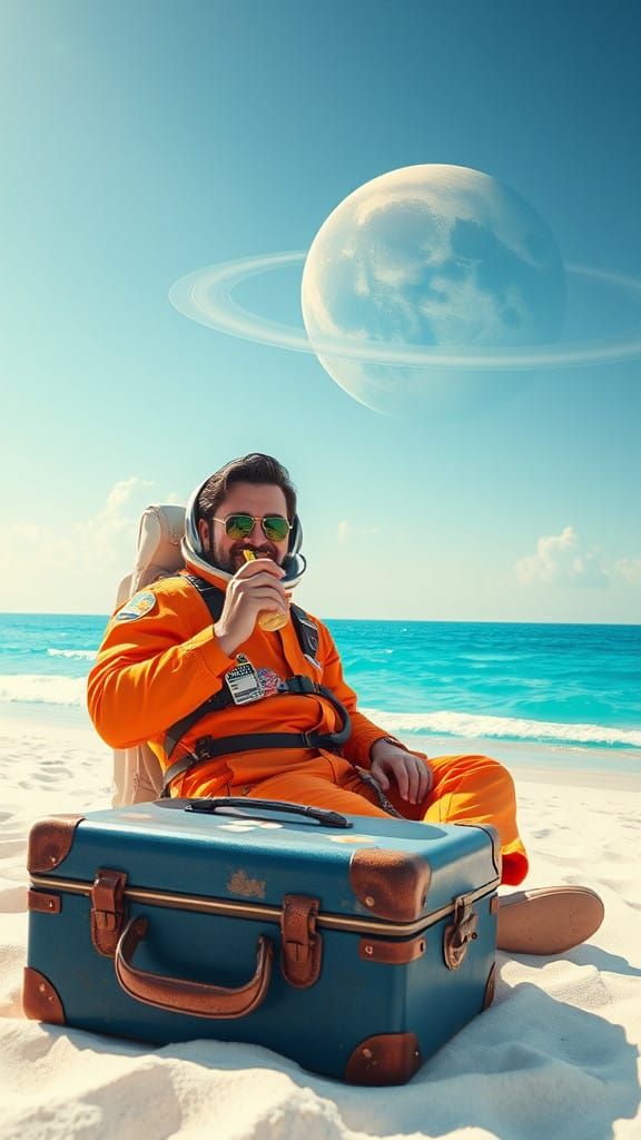 Vibrant Astronaut Enjoys Tropical Getaway in Impressionist S...