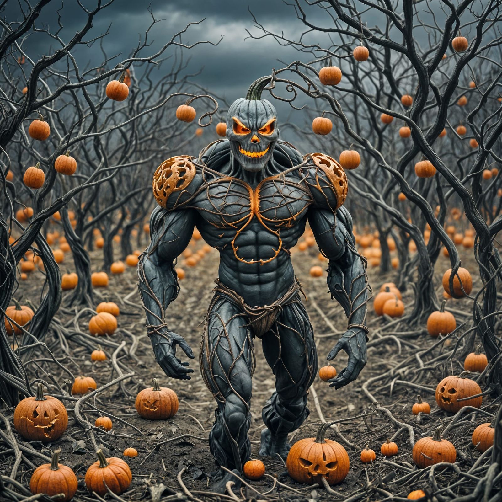 Eerie Pumpkin Man Walks Through Dusk Field