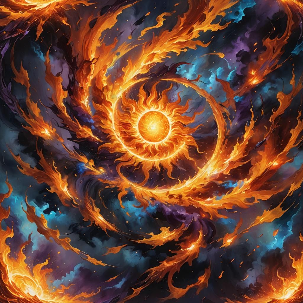 Sun Exploding in Vortex of Flames: Fantasy Art