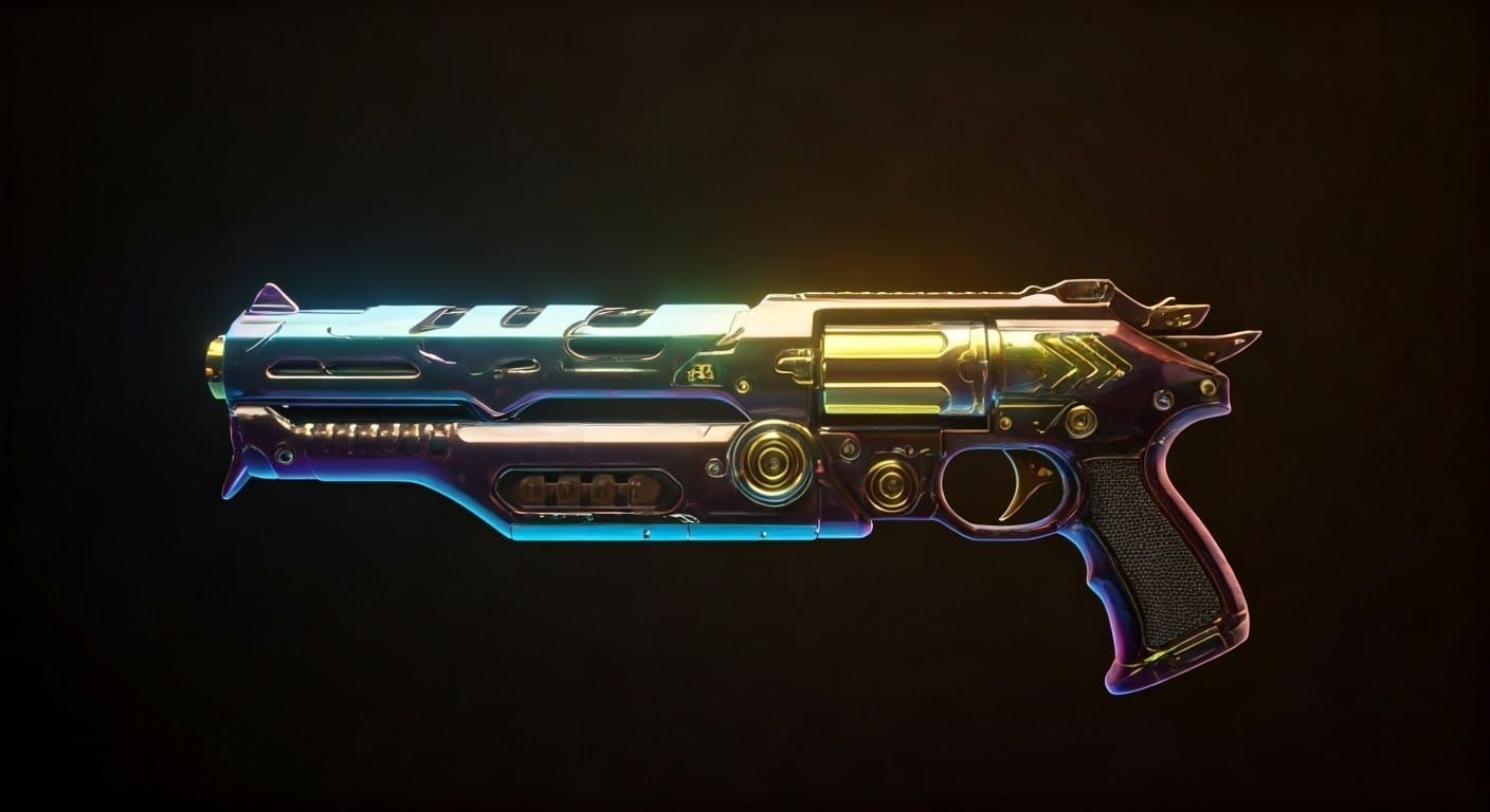 Futuristic Cosmic Power Gun with Iridescent Rainbow Glow