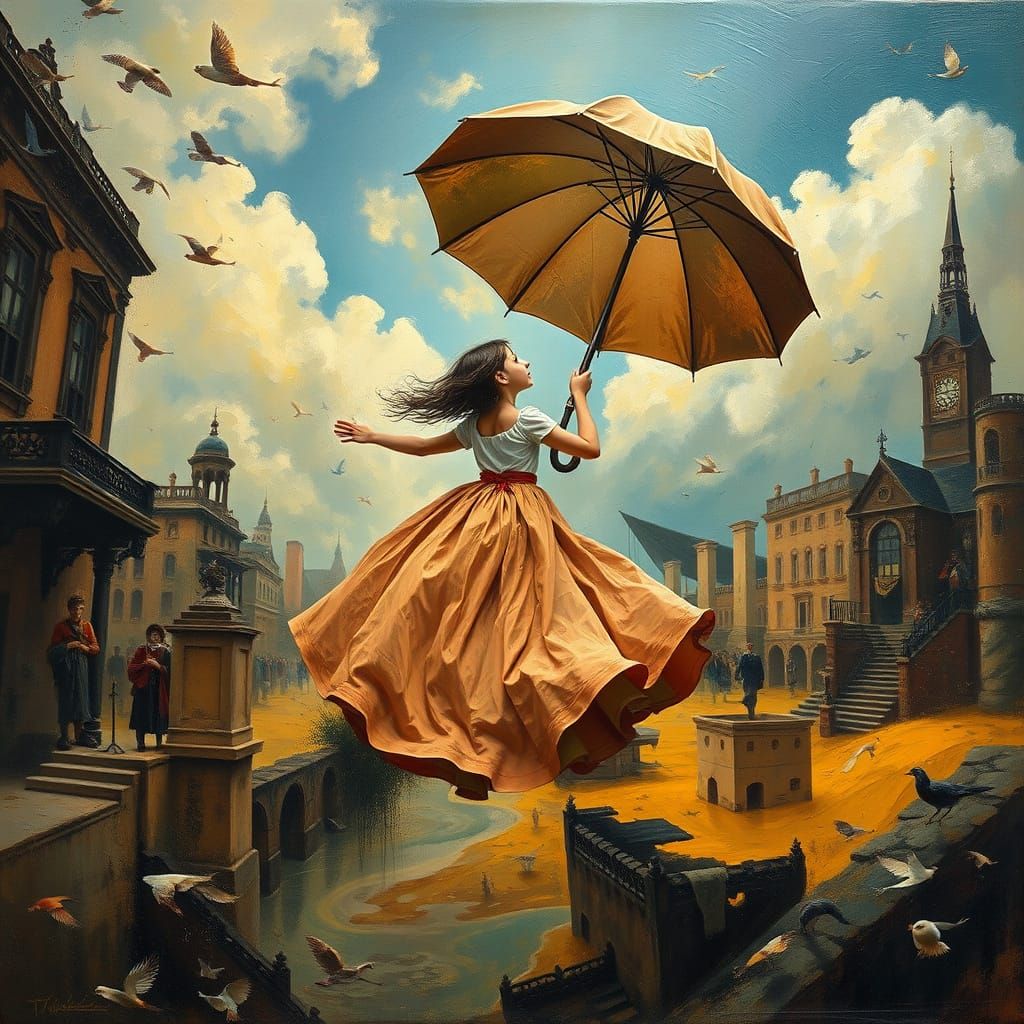 Dreamlike Descent: A Surreal Oil Painting in Dali Style