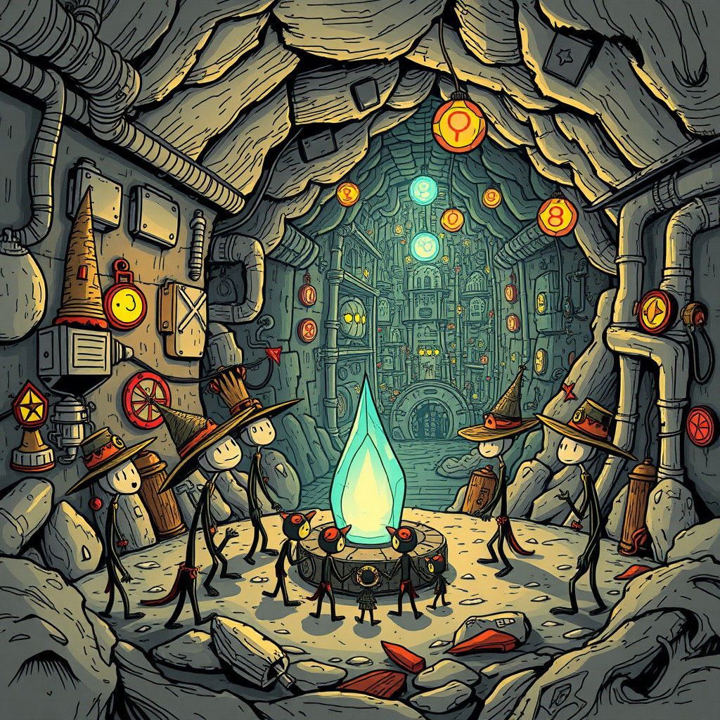 Fantastical Underground Bunker World in Doodle Style