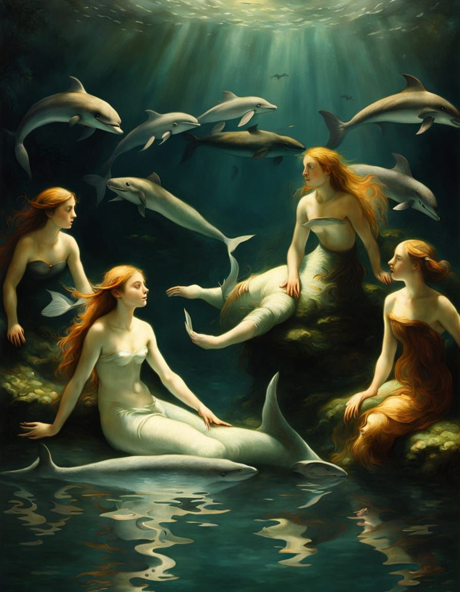 Mermaids and Dolphins in a Chiaroscuro Masterpiece