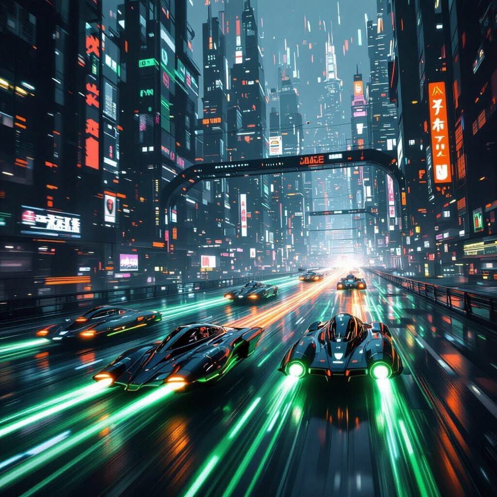 Futuristic Metropolis Street Race in Sci-Fi Style