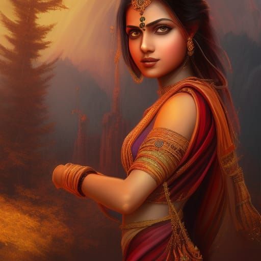 Beautiful Indian Girl: Detailed Matte Painting