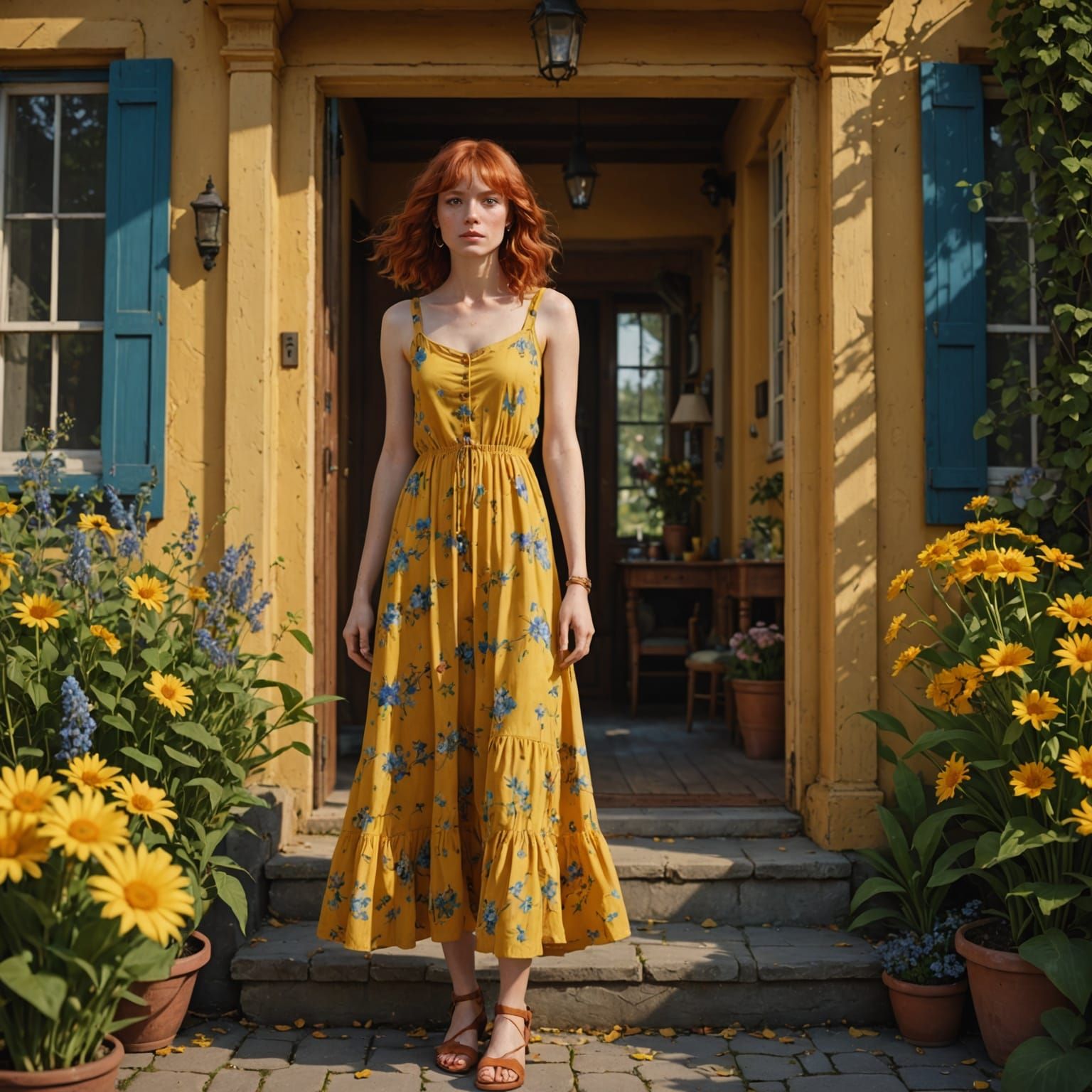 Young Woman Emerges into Vibrant Fantasy World