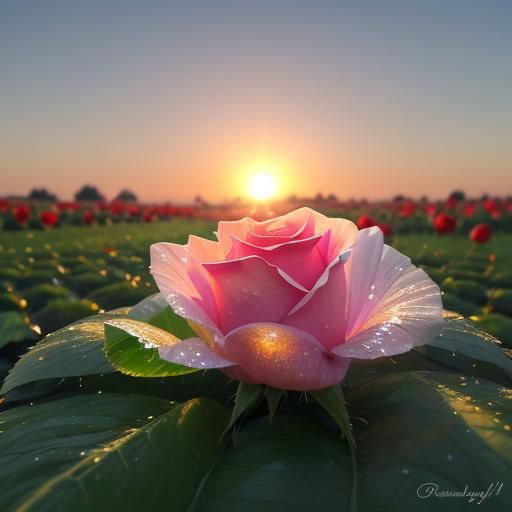 Dew-Kissed Rose at Dawn: A Macro Garden View