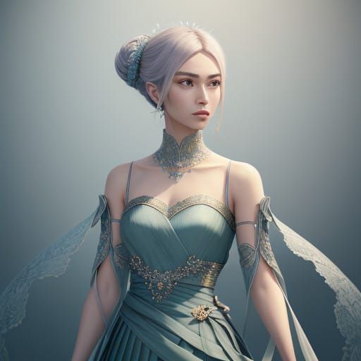 Elegant Woman in Delfi's Cylindrical Tunic with Delicate Cor...