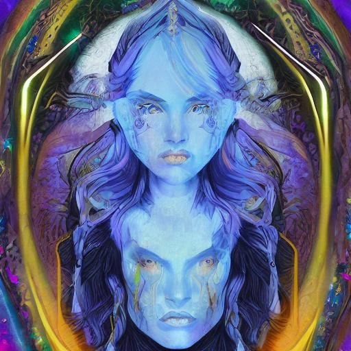 Druidic Priestess in Holographic Astral Art Style