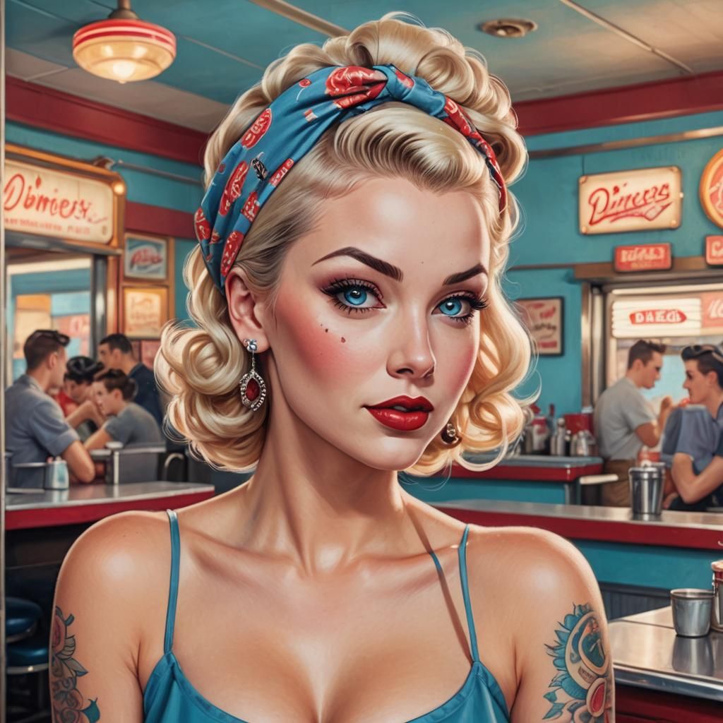 Pin-Up Woman in Front of a Vintage Diner