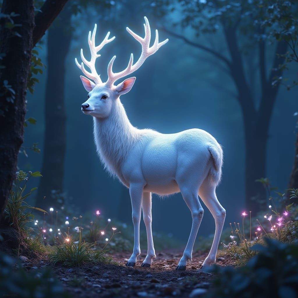 Majestic Deer in Bioluminescent Forest