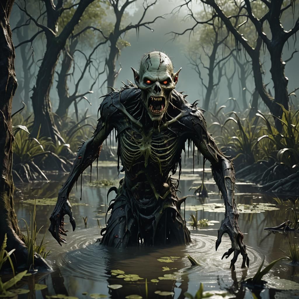 Ghoul Zombie Walks Through Swamp: Matte Painting