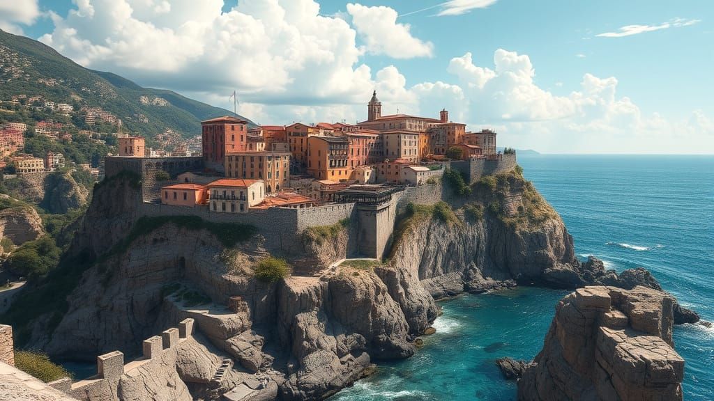 Mediterranean Village Overlooking Turquoise Sea