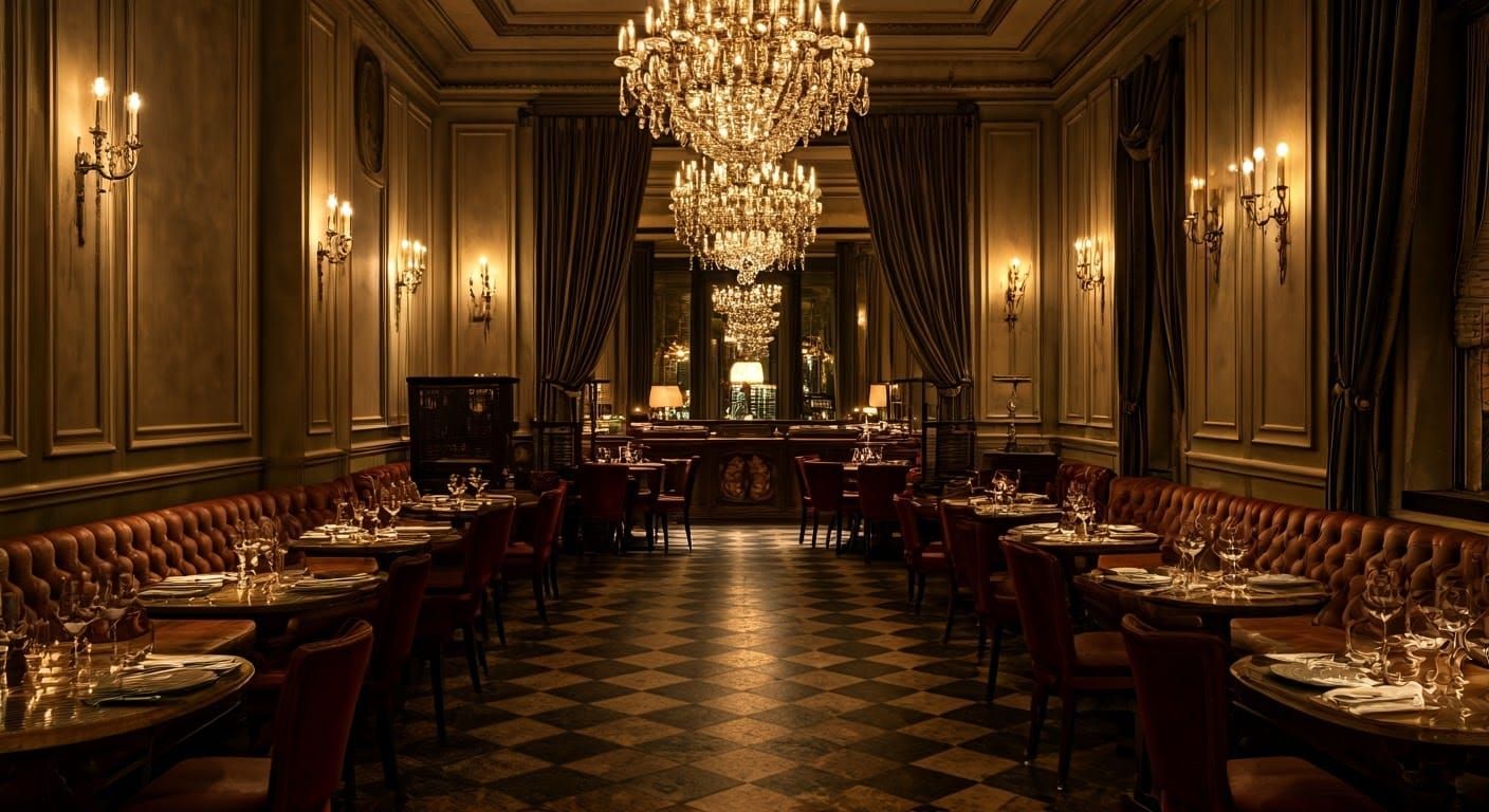Elegant Paris-Themed Restaurant Interior with Opulent Decor