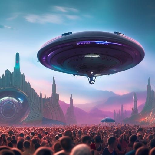 Futuristic Music Festival with Drones and UFOs