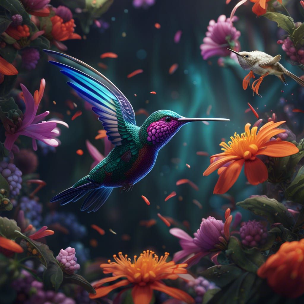 Hummingbird in Flight: Detailed Fantasy Concept Art