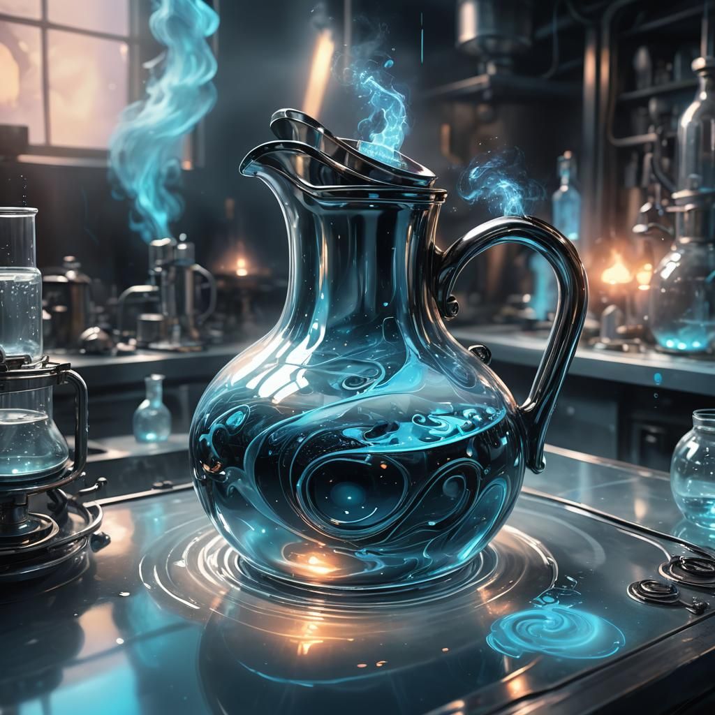 Futuristic Alchemy Jug with Iridescent Liquid