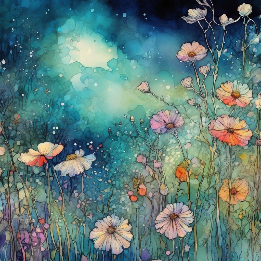 Detailed Wildflower in Art Nouveau Style Illustration