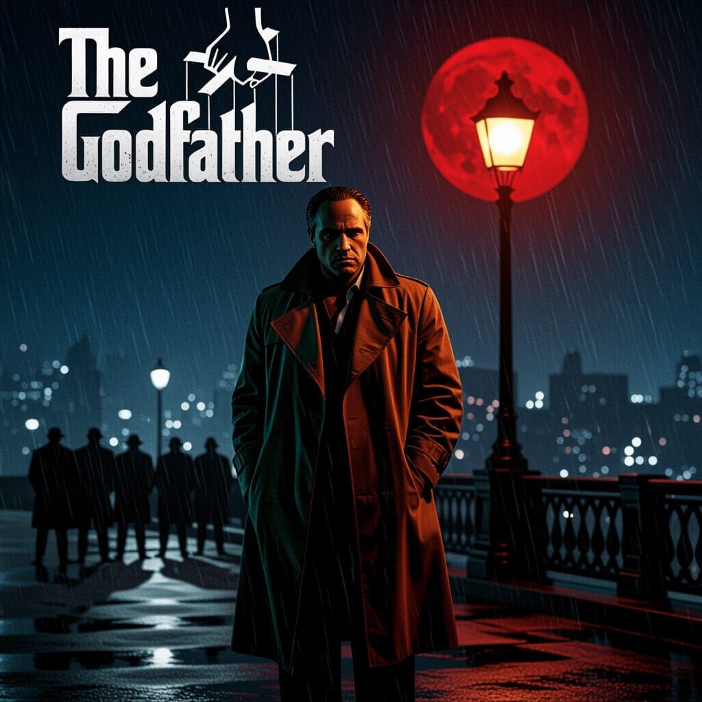 Noir Movie Poster for The Godfather with Marlon Brando