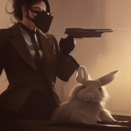 Dark Fantasy Mafia Lady with Rabbit Mask