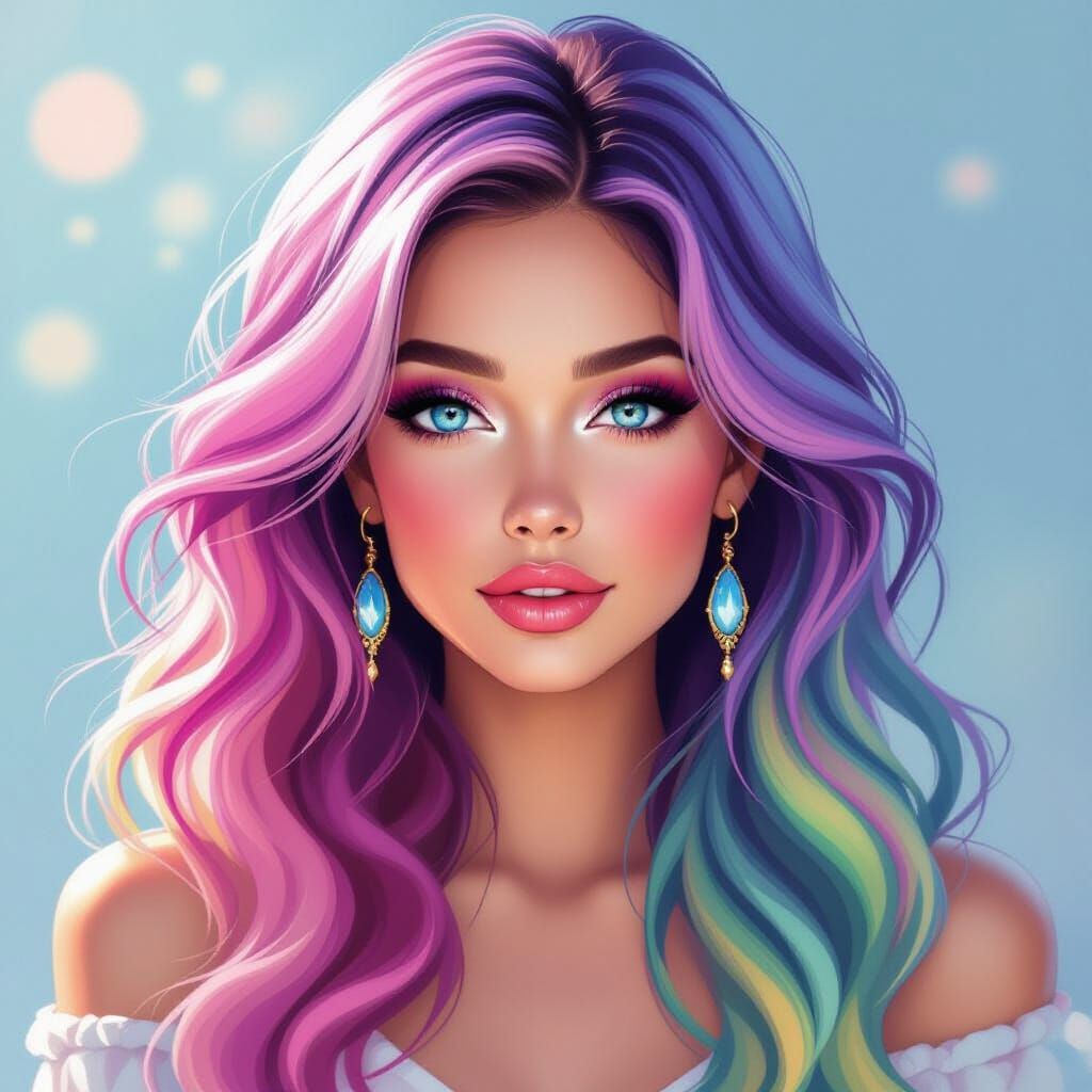 Pastel Portrait of a Woman with Wavy Hair