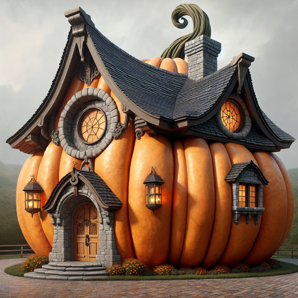 Enchanted Pumpkin House in Fairytale Setting
