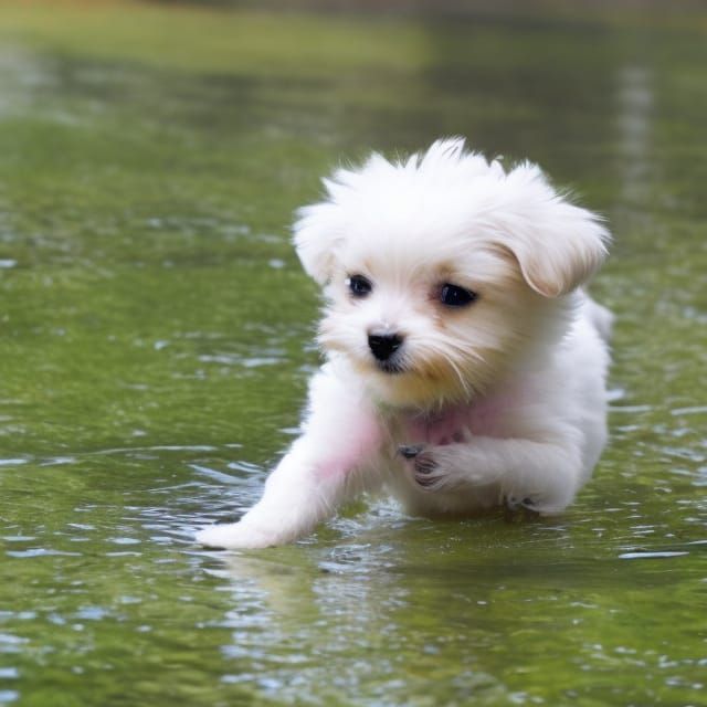 Cute Puppy's First Water Adventure