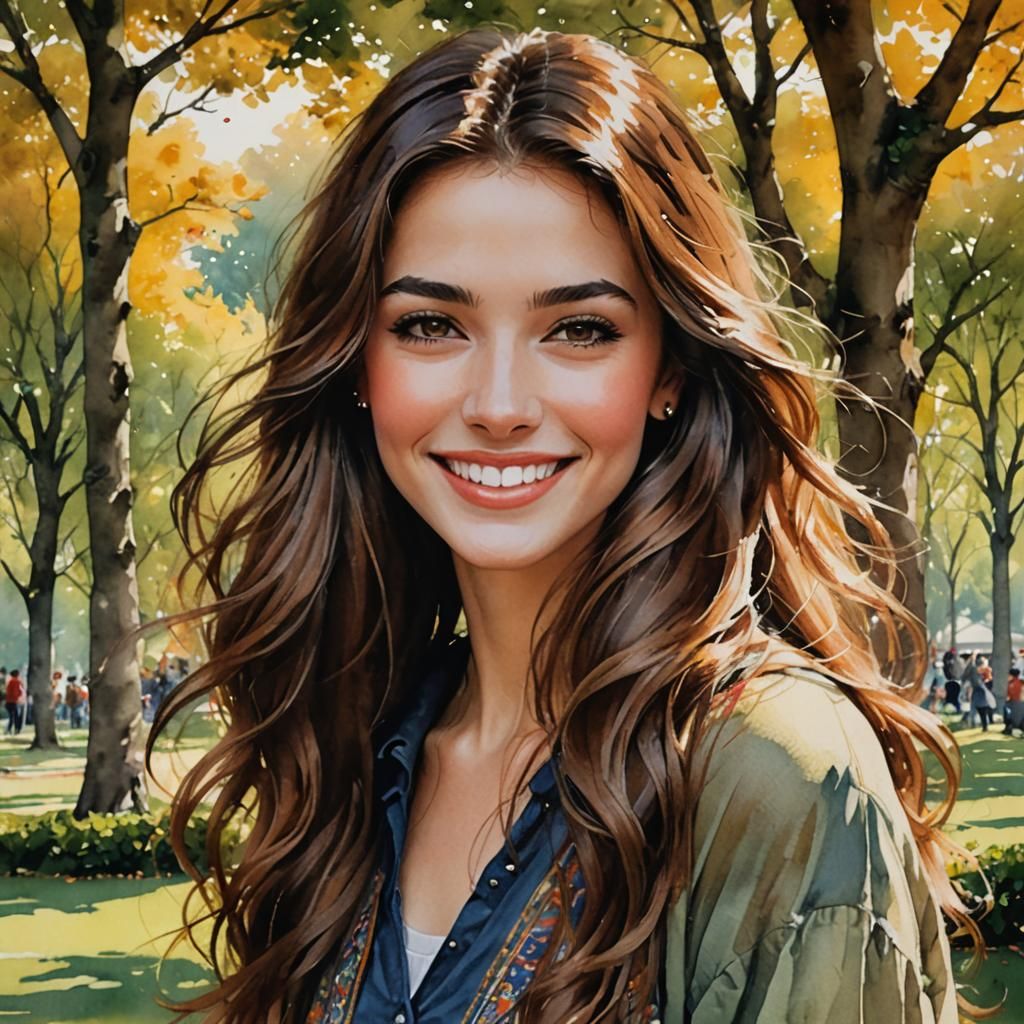 Beautiful Girl Portrait in Watercolor Style