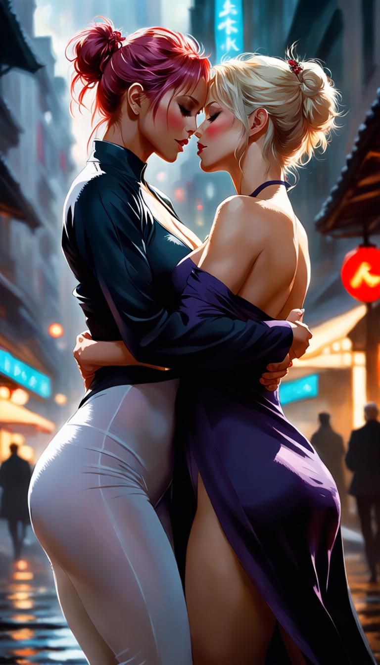 Two Women Kissing in Romantic Concept Art
