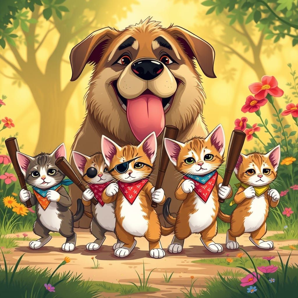 Whimsical Kitten Rebellion in Sunny Meadow