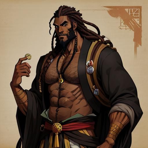 Anime-Style Portrait of a Handsome African Pirate