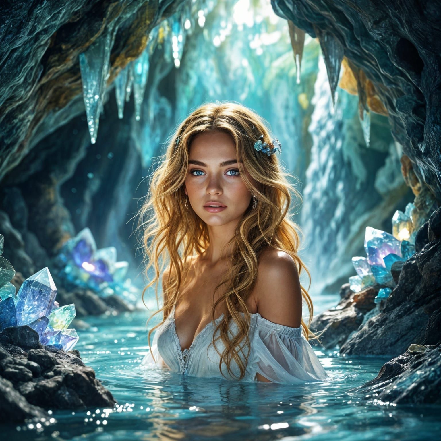 Golden-Haired Woman in Crystalline Cave