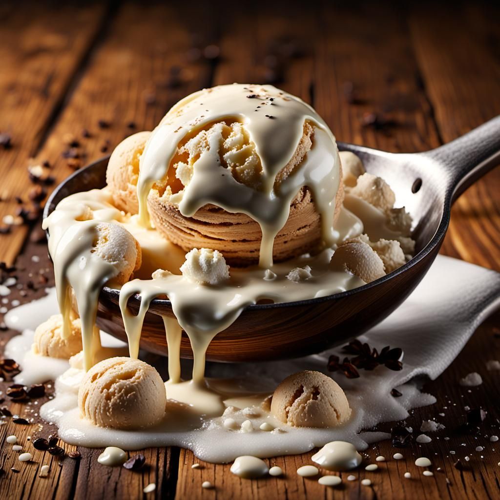 Melting Vanilla Ice Cream Scoop in Golden Hour Light