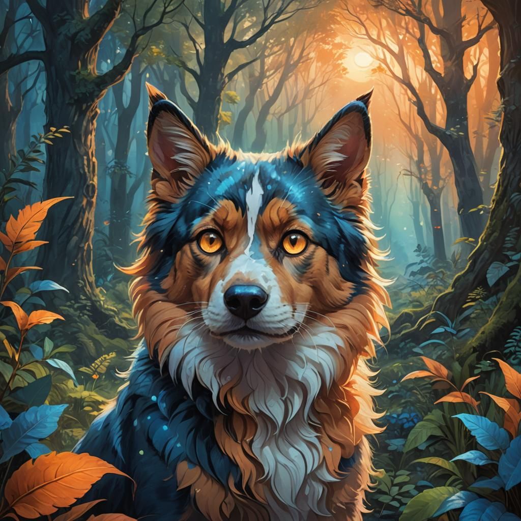 Mystical Half Cat, Half Dog Portrait