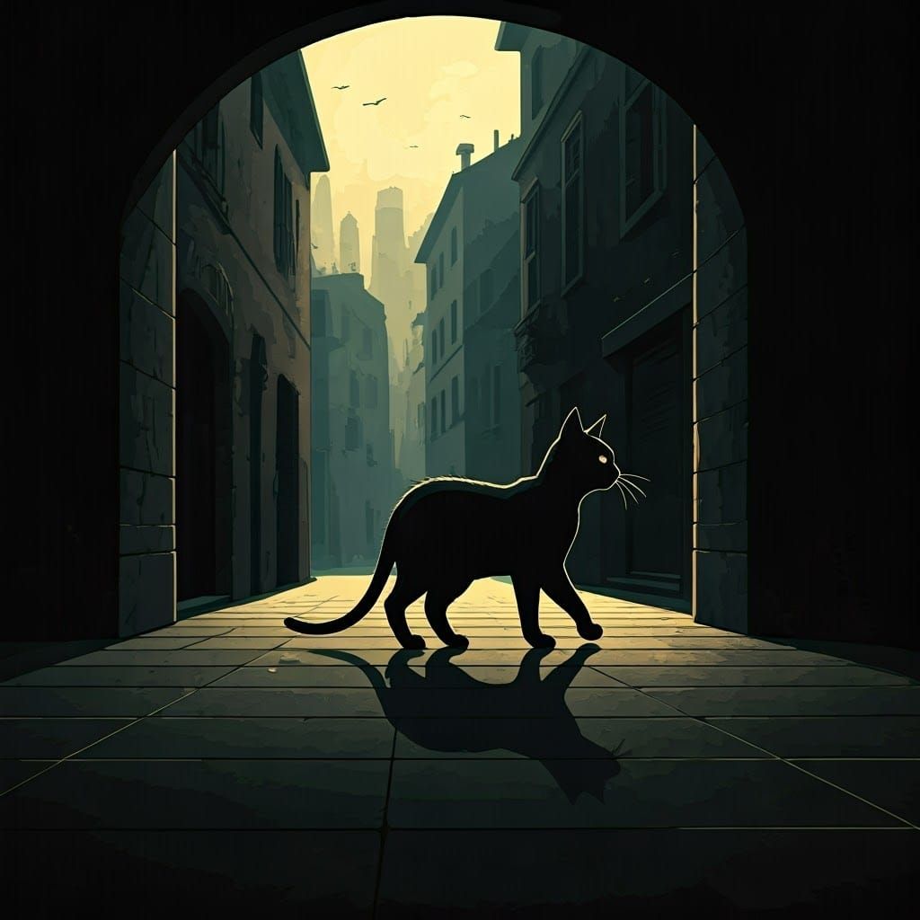 Black Cat Silhouette in La Linea Style