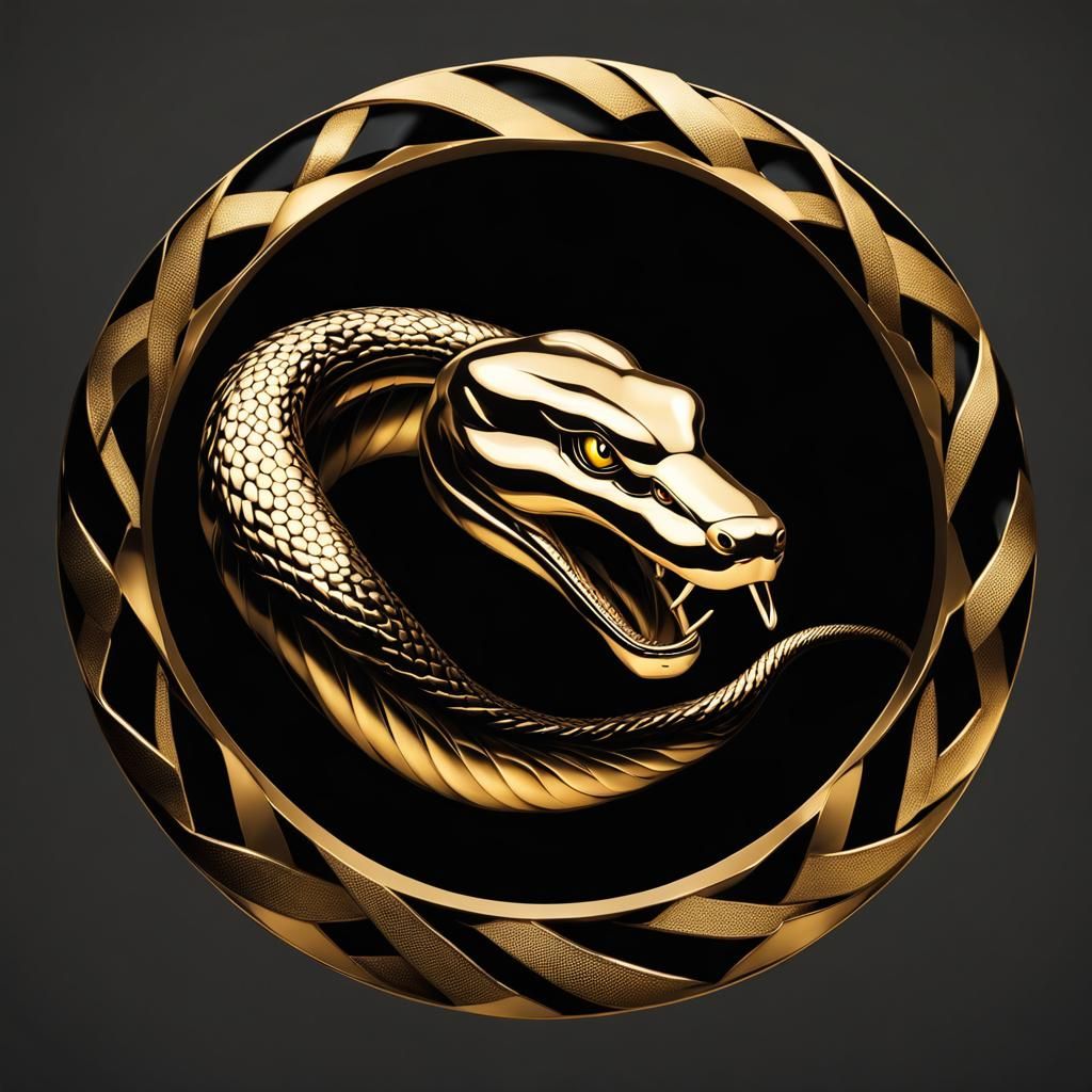 Golden Ouroboros Serpent on Black Background