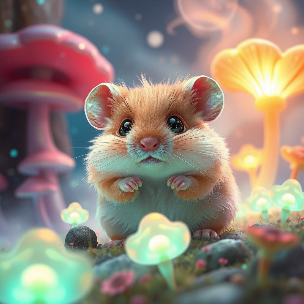 Hamster in Dreamlike Fantasy Landscape, Digital Art