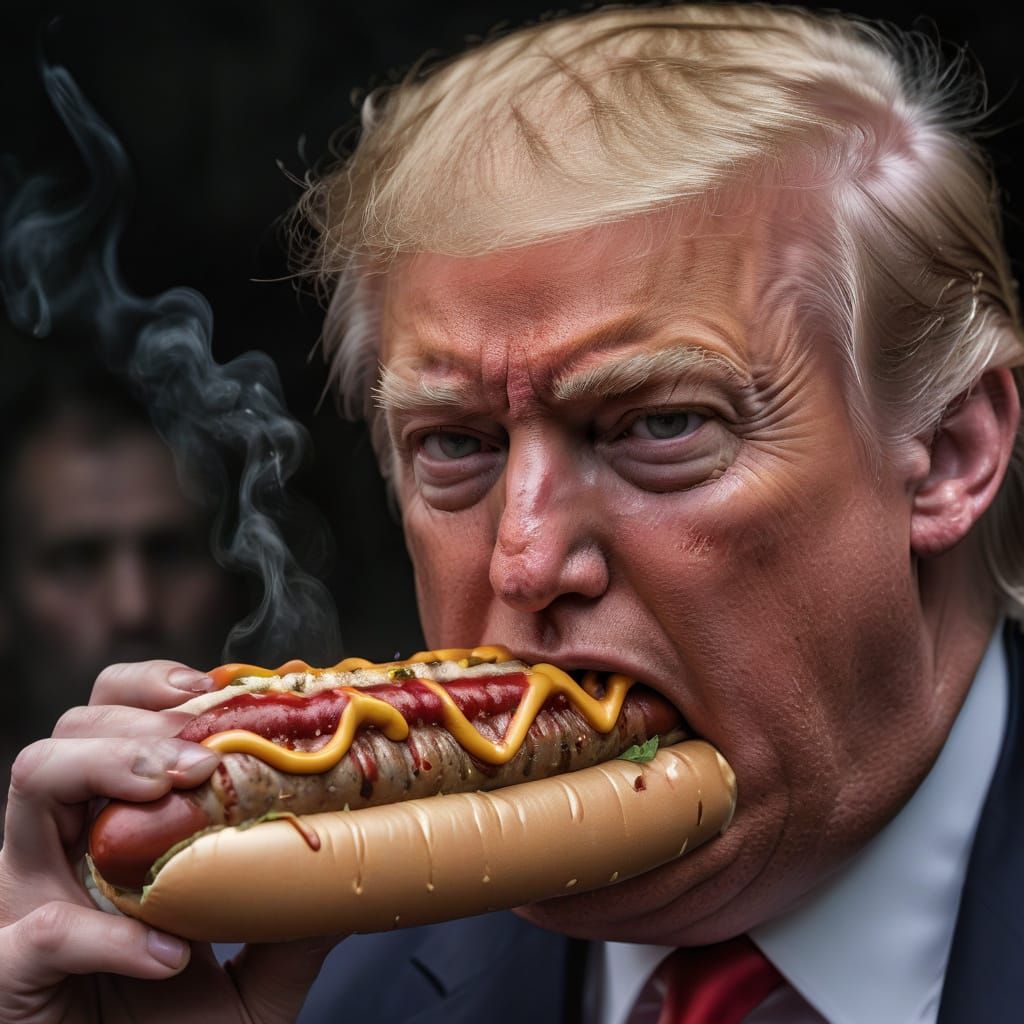 Hyperrealistic Photo of a Person Eating a Hotdog