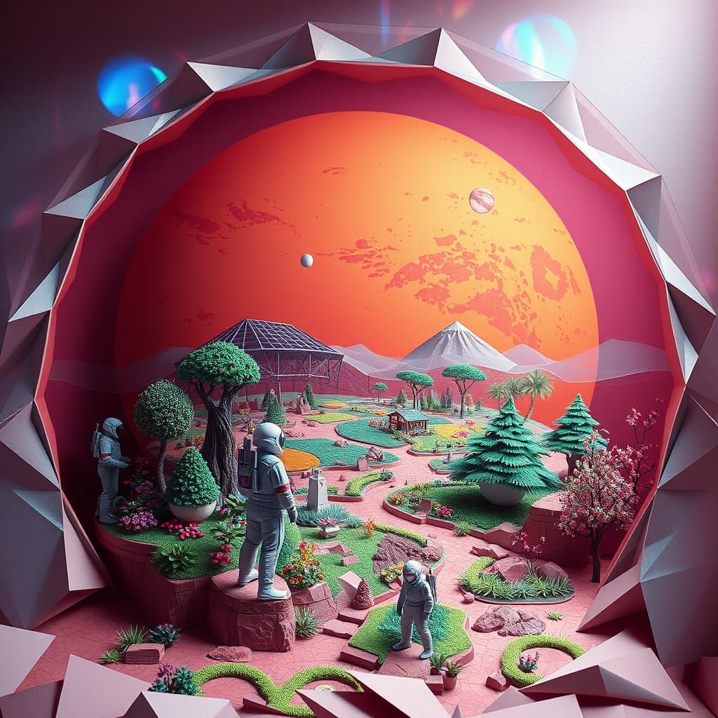 Origami Mars Domes: Papercraft Cities With Parks and Gardens