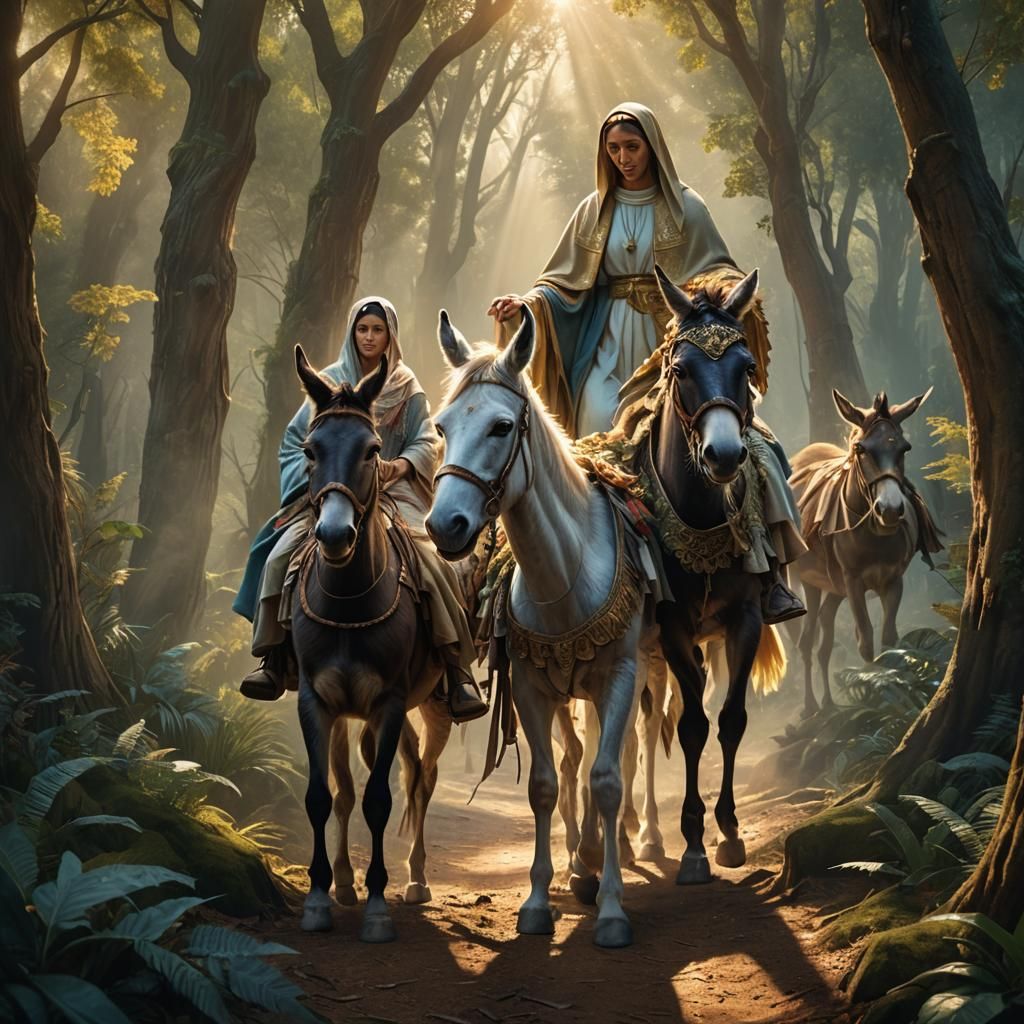 Mary and Joseph in Mystical Forest, Fantasy Realism
