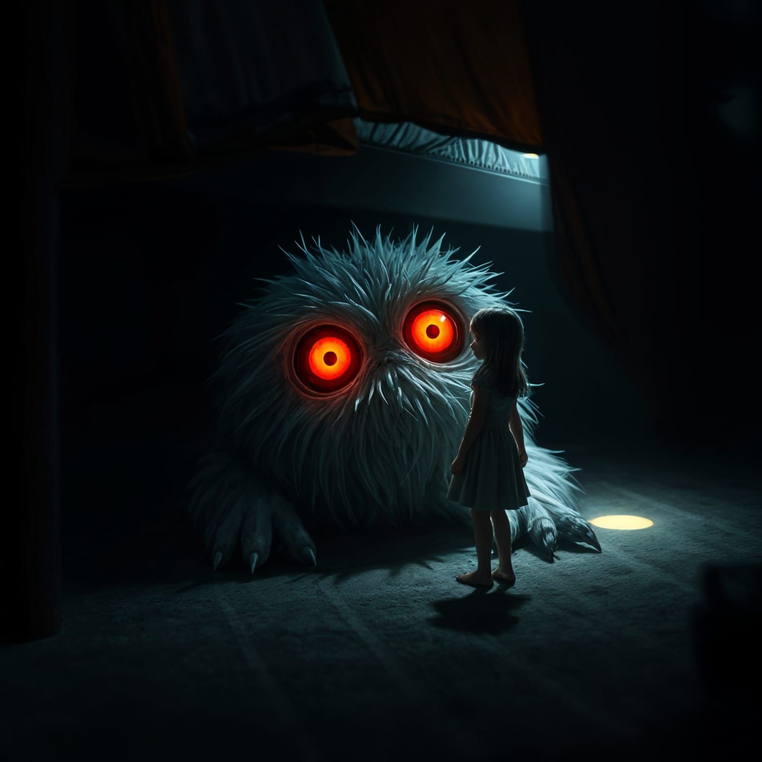 Enchanted Dark Fantasy Creature Waits Under Bed