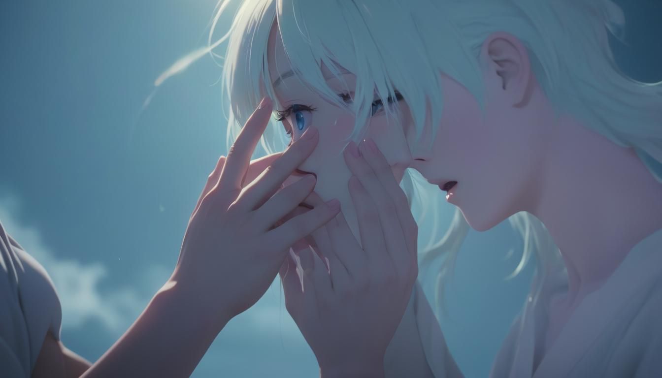Touching Tear: Ethereal Anime Moment in Romanticism Style