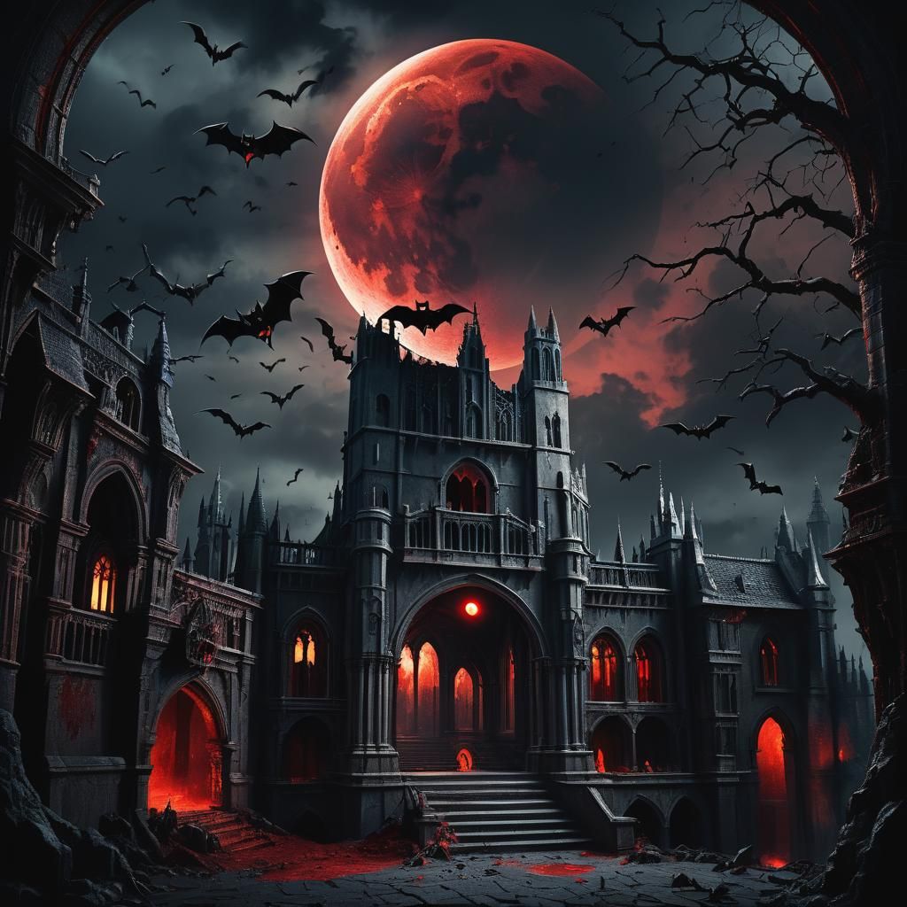 Dramatic Dracula Lair Under Blood Moon