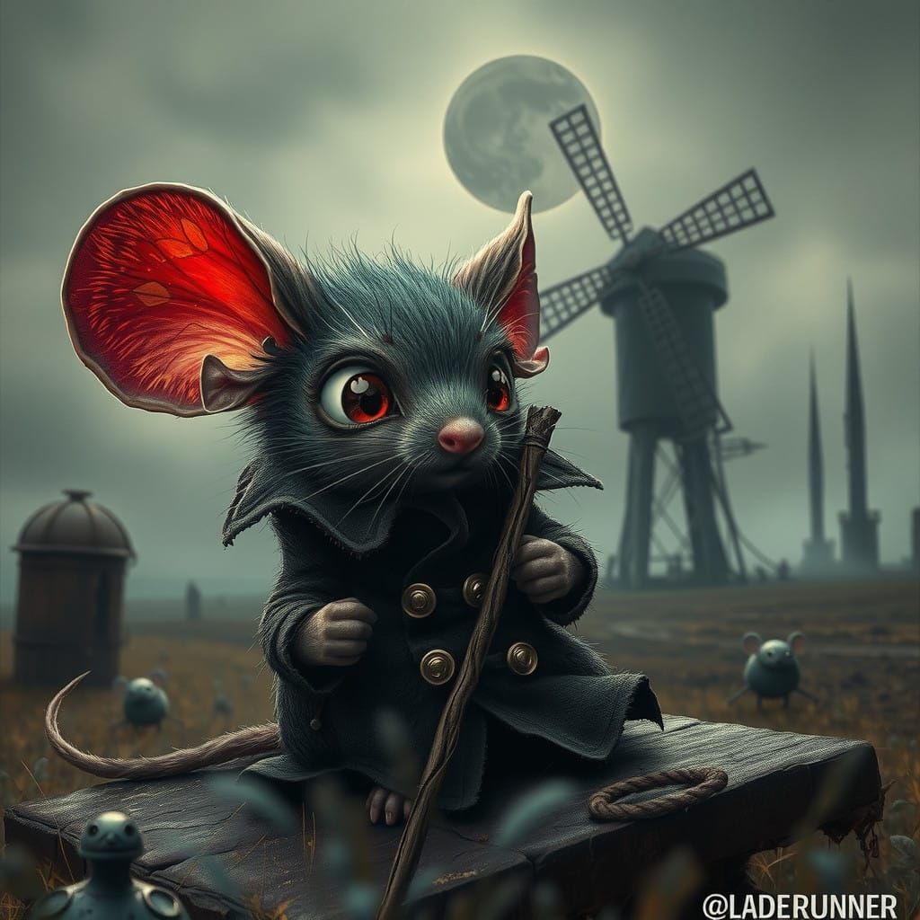 Mystical Mouse with Onyx Eyes in a Gothic Landscape
