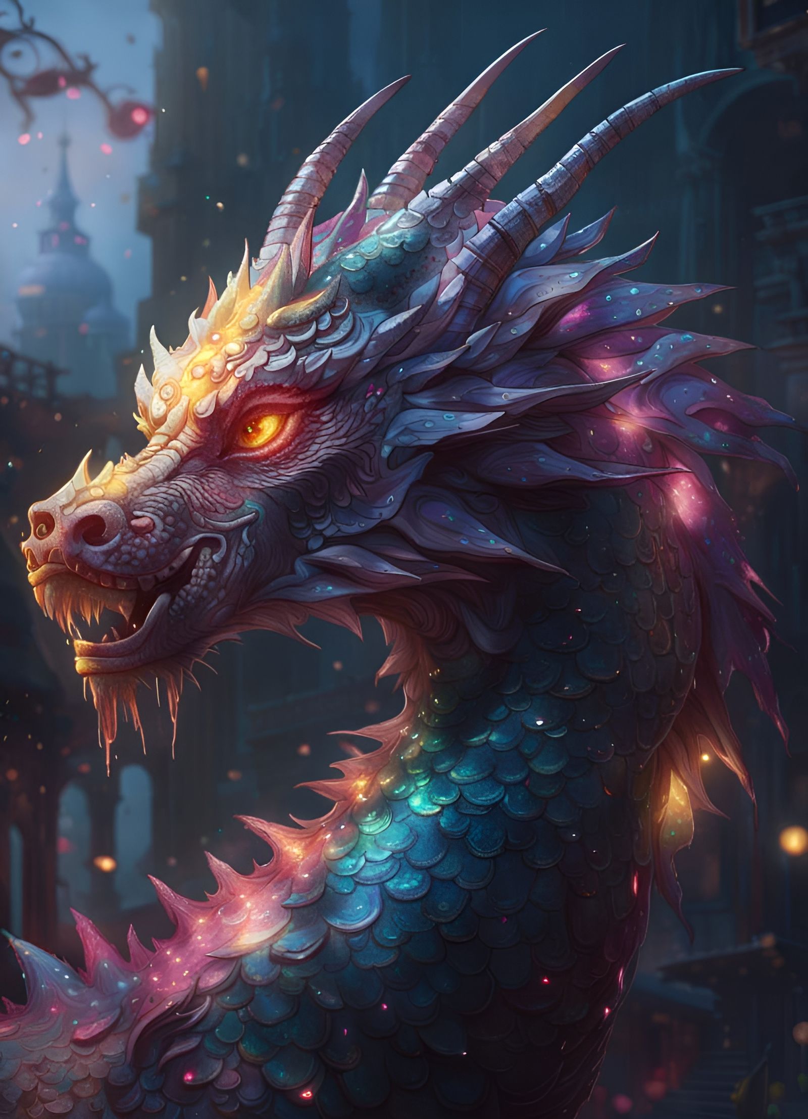 Magical Dragon with Iridescent Scales, Hyperdetailed Fantasy...