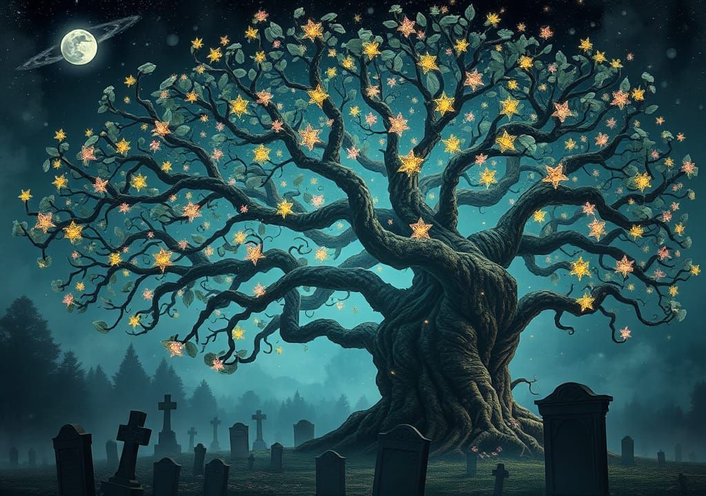 Ethereal Tree of Dreams in a Hyperdetailed Landscape