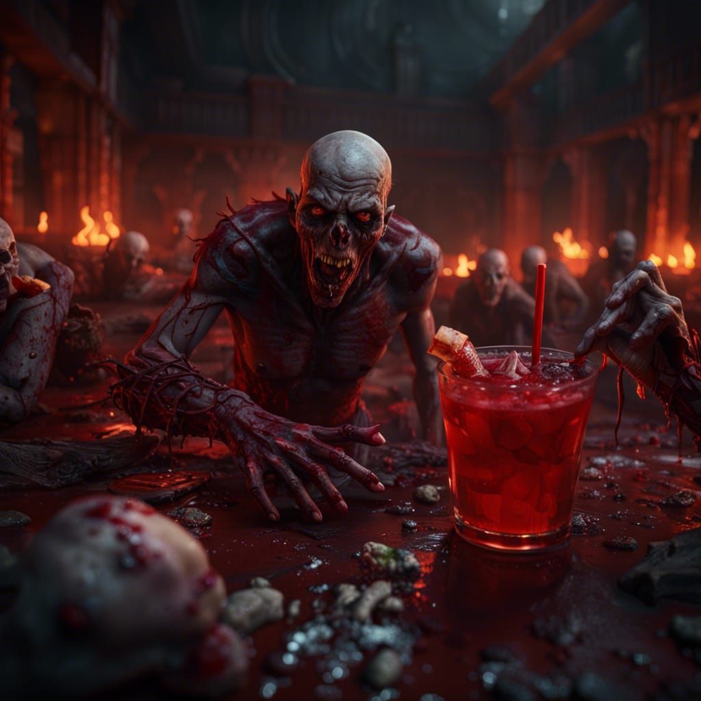 Demonic Vampire Zombie Ball in Hell: Detailed Matte Painting