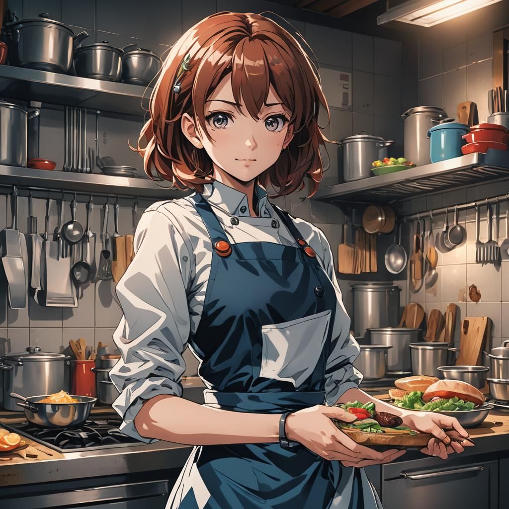 Anime Kitchen Scene in Studio Trigger Style