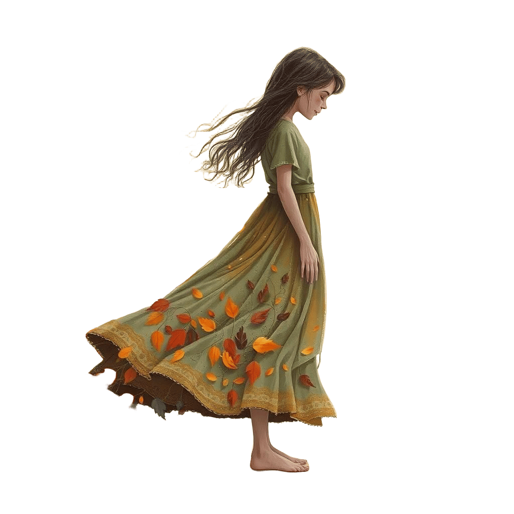 Girl in Autumnal Leaf Dress Sketch